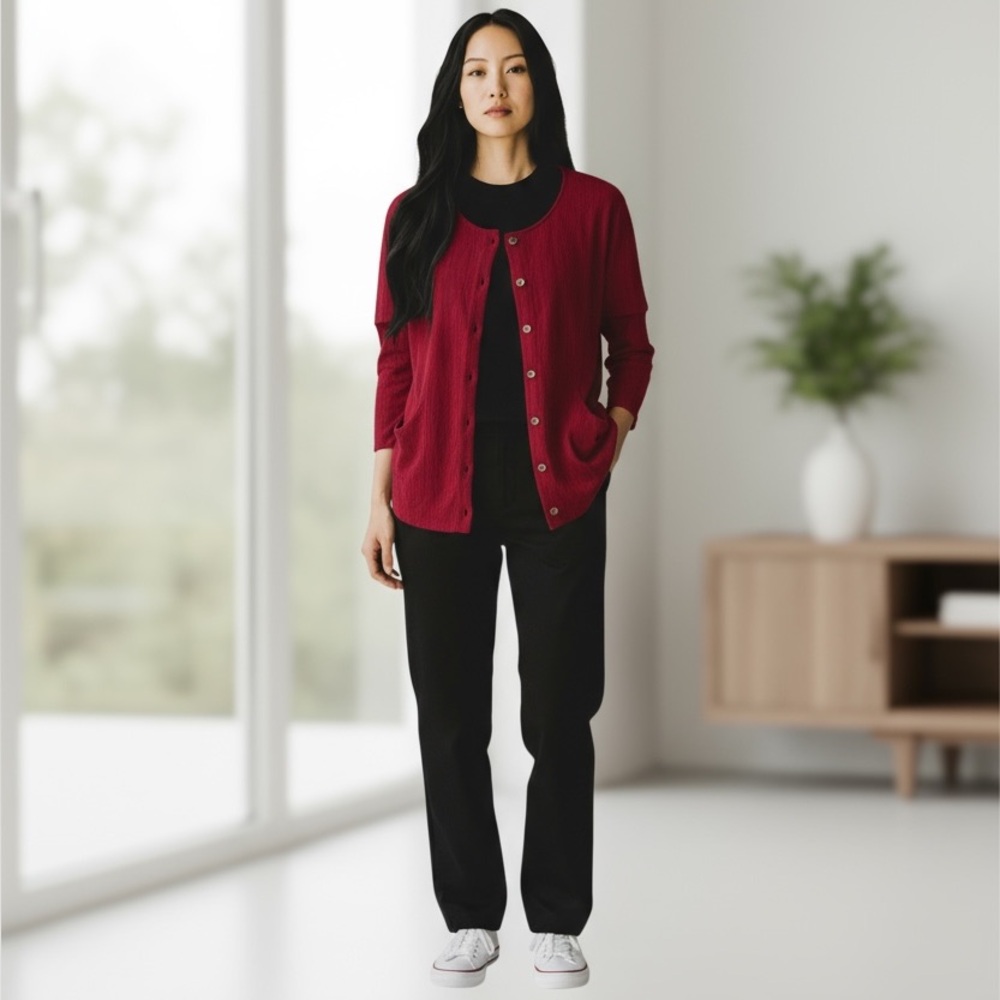 Soft Surroundings Ellis Tunic Top Women’s 1X Red Button Up Cotton Gauze - Picture 2 of 9